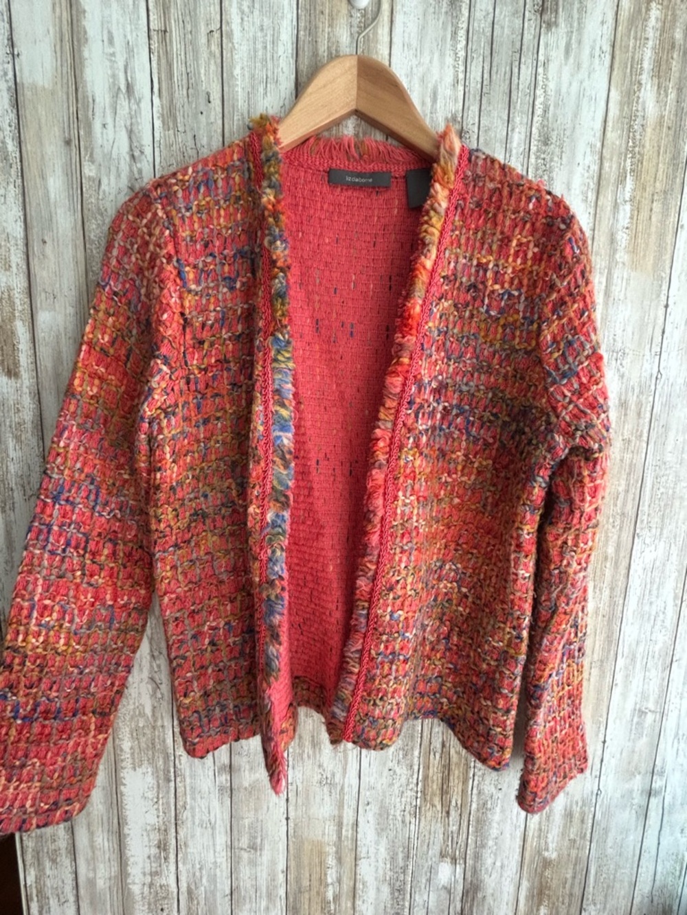 Liz Claiborne Coral Multi Tweed Open Jacket